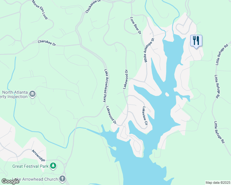 map of restaurants, bars, coffee shops, grocery stores, and more near 114 Mink Court in Waleska