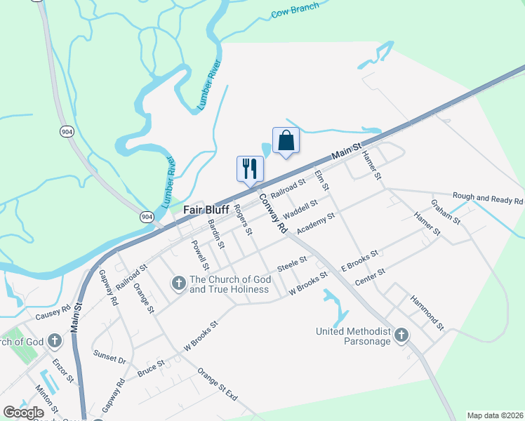 map of restaurants, bars, coffee shops, grocery stores, and more near 189-295 Anderson Street in Fair Bluff