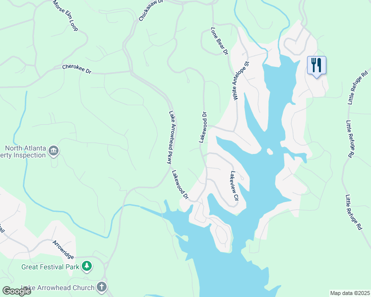 map of restaurants, bars, coffee shops, grocery stores, and more near 114 Mink Court in Waleska