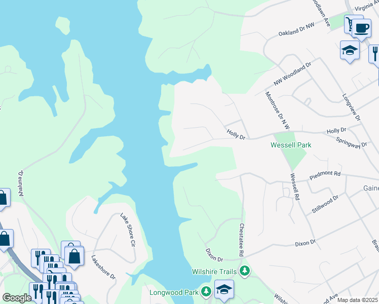 map of restaurants, bars, coffee shops, grocery stores, and more near 875 Northwest Beverly Drive in Gainesville