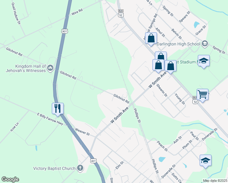 map of restaurants, bars, coffee shops, grocery stores, and more near 334 Gilchrist Road in Darlington