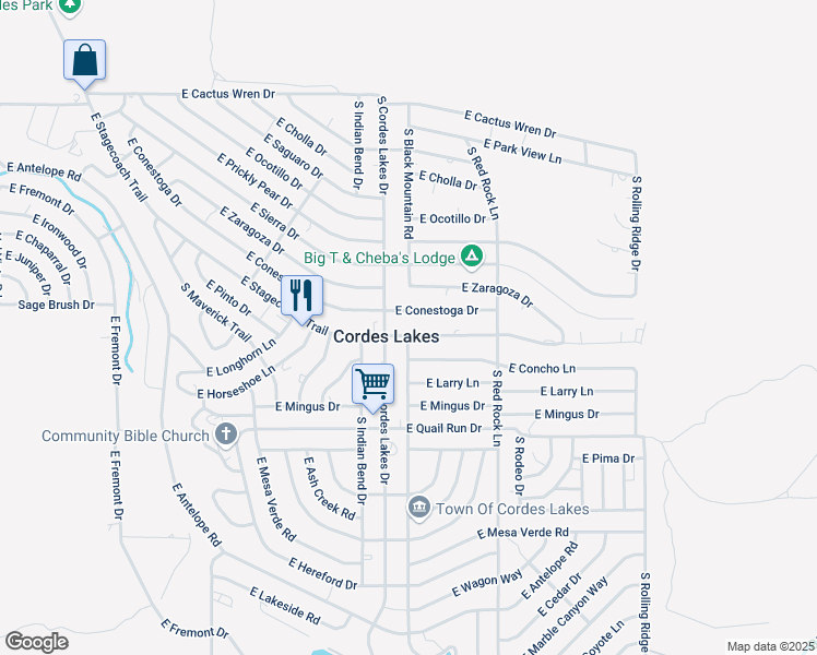 map of restaurants, bars, coffee shops, grocery stores, and more near 20484 East Stagecoach Trail in Mayer