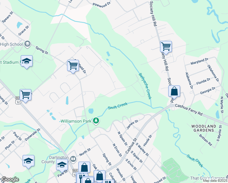 map of restaurants, bars, coffee shops, grocery stores, and more near 120 Medford Drive in Darlington