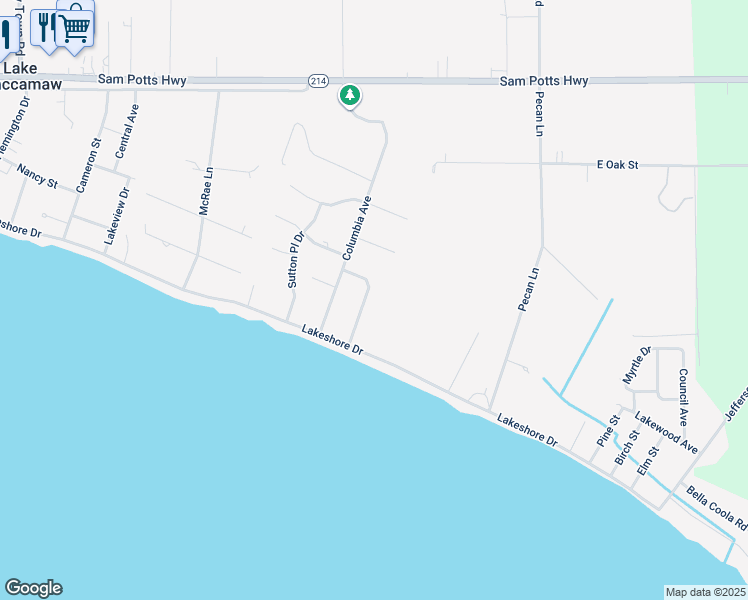 map of restaurants, bars, coffee shops, grocery stores, and more near 703 Robeson Avenue in Lake Waccamaw
