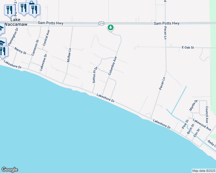 map of restaurants, bars, coffee shops, grocery stores, and more near 701 Columbia Avenue in Lake Waccamaw
