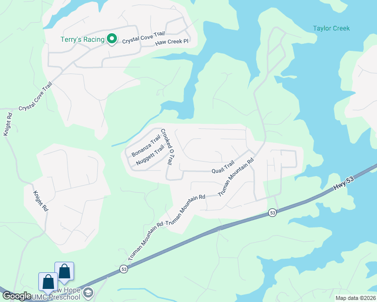 map of restaurants, bars, coffee shops, grocery stores, and more near 5950 Quail Mountain Trail in Gainesville
