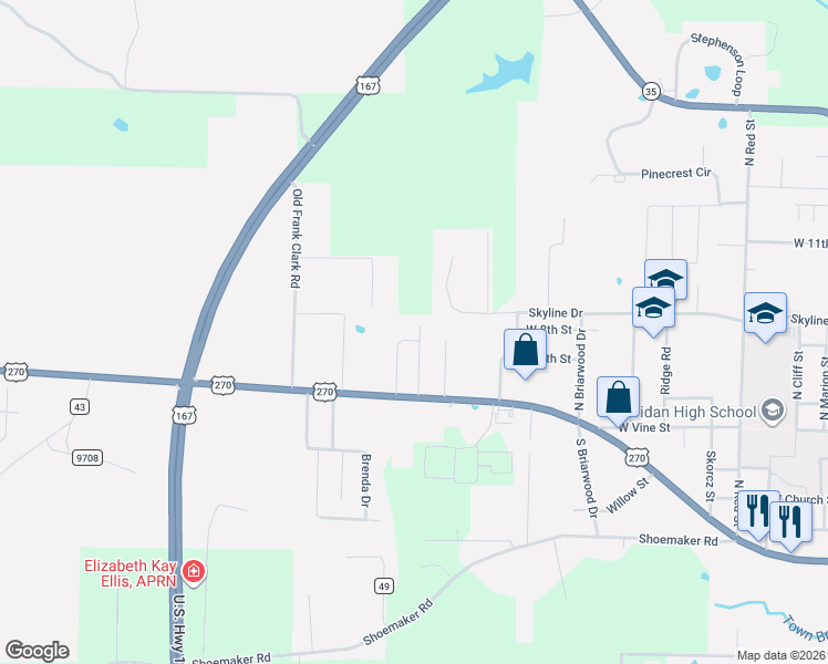 map of restaurants, bars, coffee shops, grocery stores, and more near 9 Emerson Way in Sheridan