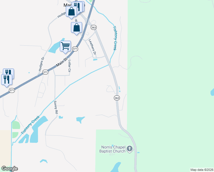 map of restaurants, bars, coffee shops, grocery stores, and more near 416-418 Scooter Hill Road in Mantachie