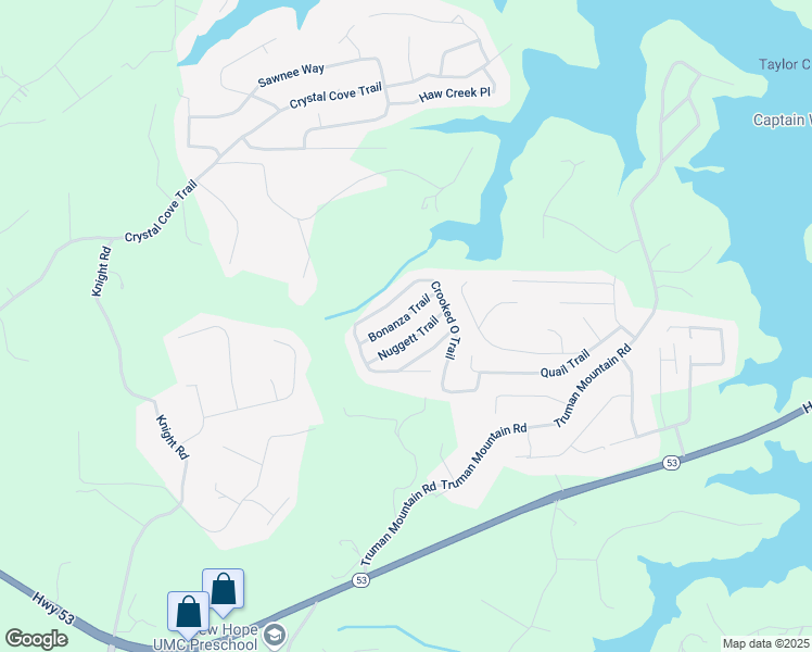 map of restaurants, bars, coffee shops, grocery stores, and more near 6540 Bonanza Trail in Gainesville