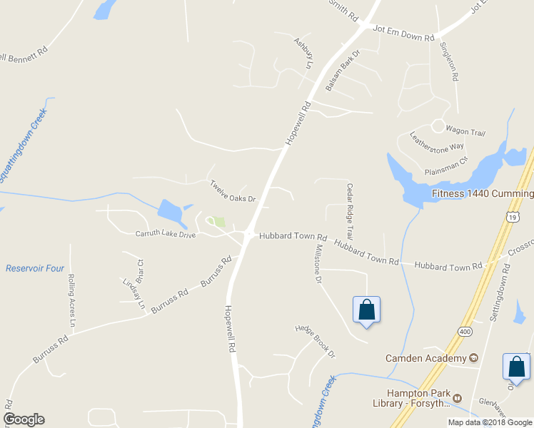 map of restaurants, bars, coffee shops, grocery stores, and more near 5346 Hopewell Road in Cumming