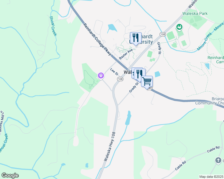 map of restaurants, bars, coffee shops, grocery stores, and more near 118 Byers Street in Waleska