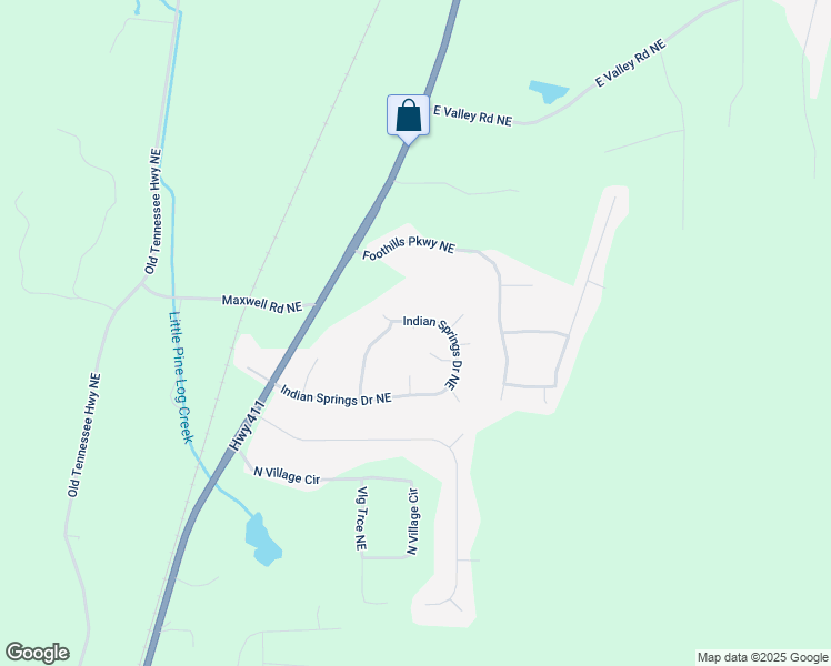 map of restaurants, bars, coffee shops, grocery stores, and more near 65 Indian Springs Drive Northeast in Rydal