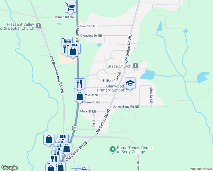 map of restaurants, bars, coffee shops, grocery stores, and more near 20 Lovell Street Northeast in Rome