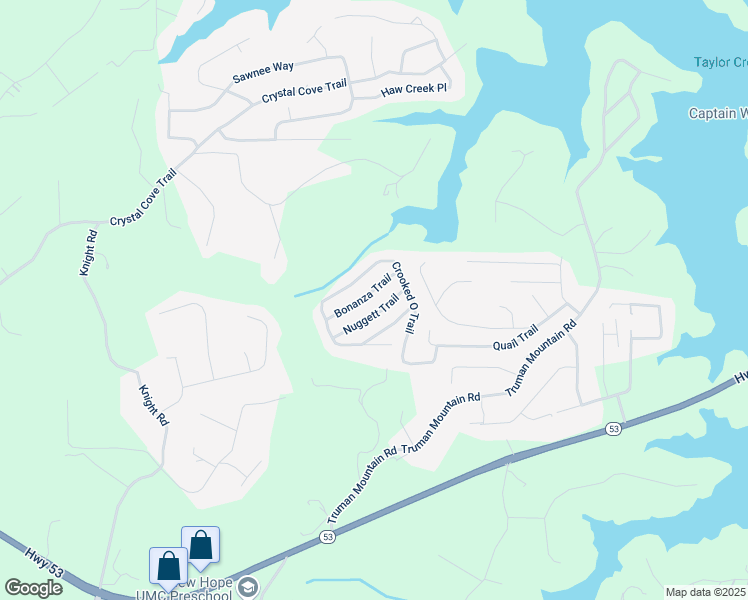 map of restaurants, bars, coffee shops, grocery stores, and more near 6550 Bonanza Trail in Gainesville
