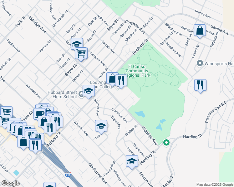 map of restaurants, bars, coffee shops, grocery stores, and more near 13356 Eldridge Avenue in Los Angeles