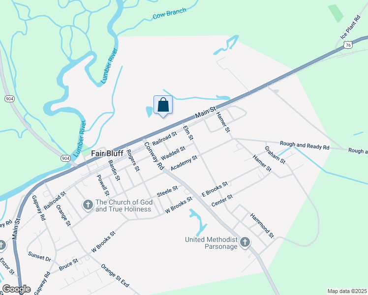 map of restaurants, bars, coffee shops, grocery stores, and more near 115 Waddell Street in Fair Bluff