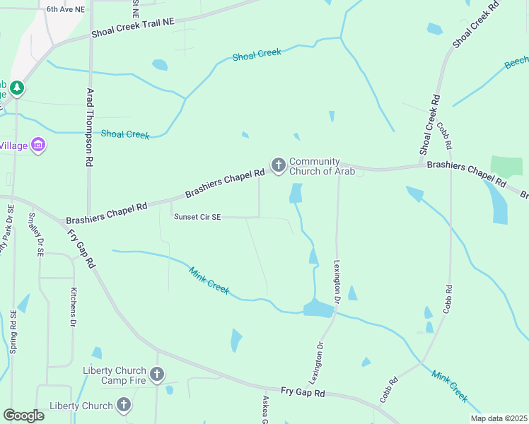 map of restaurants, bars, coffee shops, grocery stores, and more near 1526 Sunset Drive Southeast in Arab