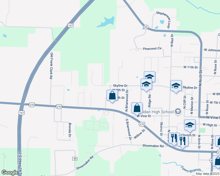 map of restaurants, bars, coffee shops, grocery stores, and more near 755 North Grant Street in Sheridan