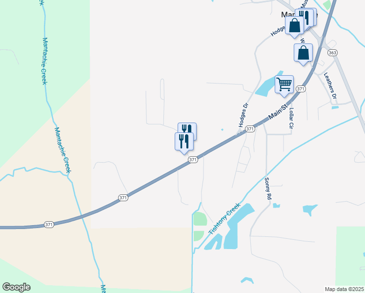 map of restaurants, bars, coffee shops, grocery stores, and more near 100 Devaughn Road in Mantachie