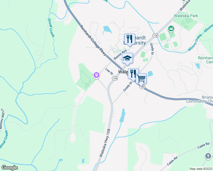 map of restaurants, bars, coffee shops, grocery stores, and more near 118 Byers Street in Waleska