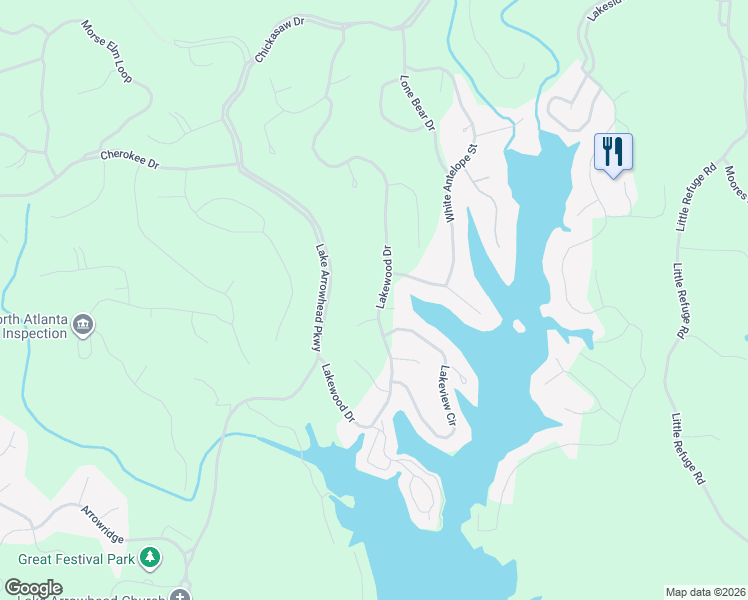 map of restaurants, bars, coffee shops, grocery stores, and more near 246 Lakewood Drive in Waleska