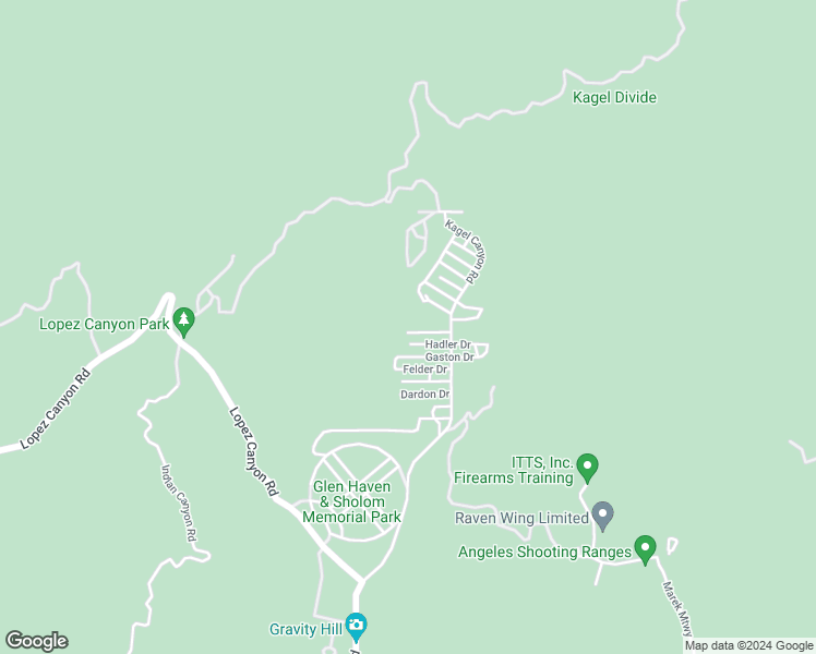 map of restaurants, bars, coffee shops, grocery stores, and more near Indian Mesa Drive in Los Angeles County