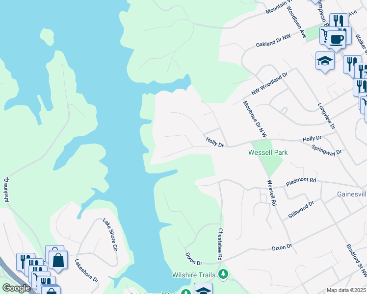 map of restaurants, bars, coffee shops, grocery stores, and more near 798 Northwest Beverly Drive in Gainesville