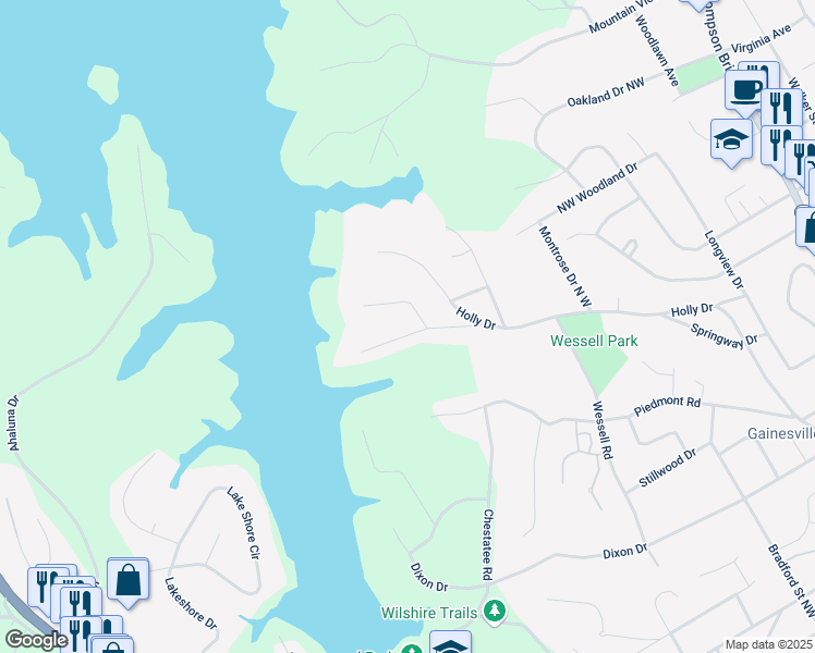 map of restaurants, bars, coffee shops, grocery stores, and more near 798 Northwest Beverly Drive in Gainesville