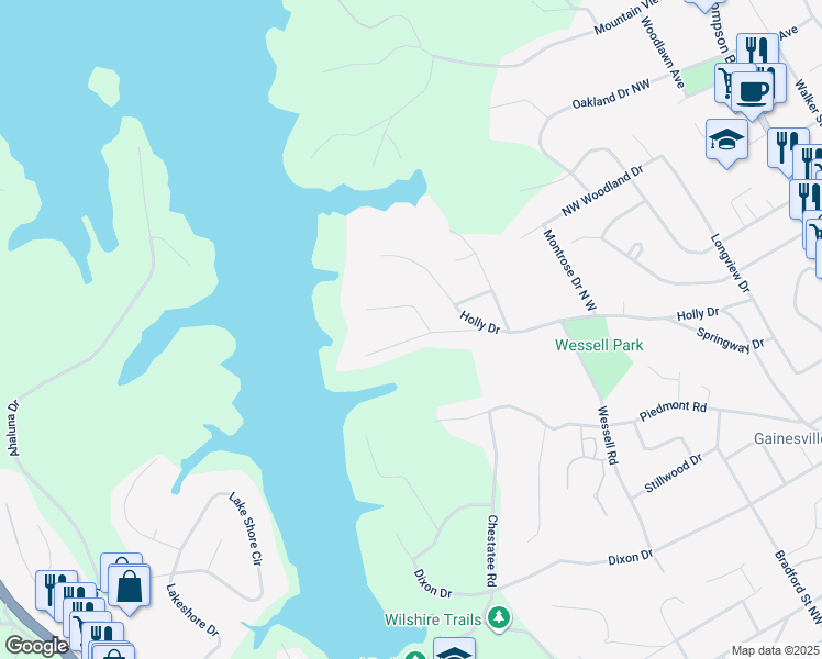 map of restaurants, bars, coffee shops, grocery stores, and more near 798 Beverly Drive North W in Gainesville