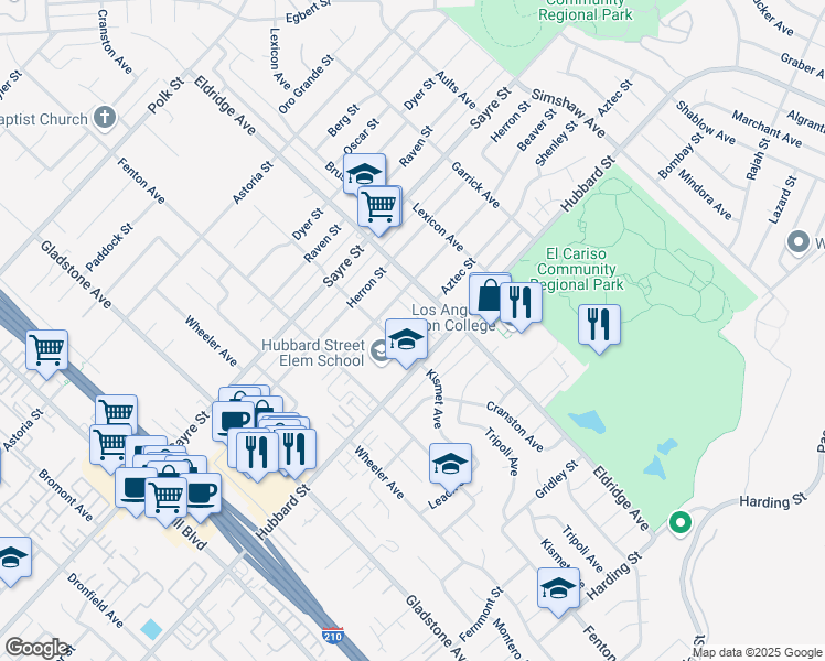 map of restaurants, bars, coffee shops, grocery stores, and more near 13332 Aztec Street in Los Angeles