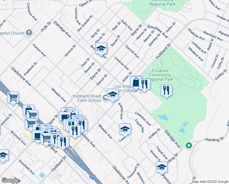 map of restaurants, bars, coffee shops, grocery stores, and more near 13332 Aztec Street in Los Angeles