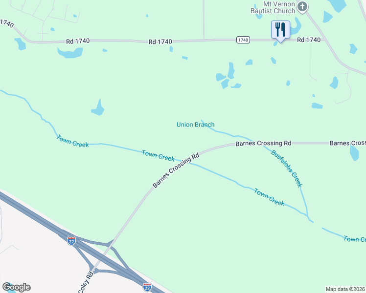 map of restaurants, bars, coffee shops, grocery stores, and more near Barnes Crossing Road in Tupelo