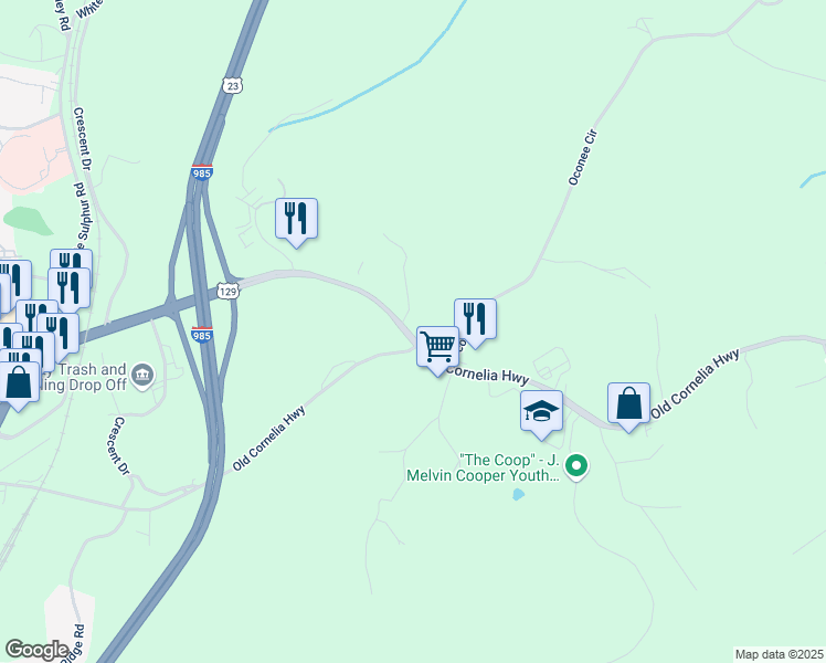map of restaurants, bars, coffee shops, grocery stores, and more near 2285 Jesse Jewell Parkway Northeast in Gainesville