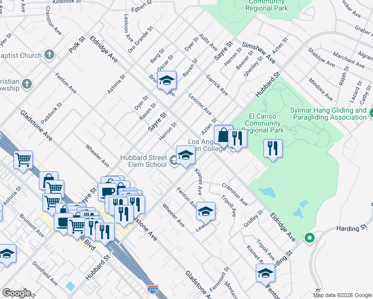 map of restaurants, bars, coffee shops, grocery stores, and more near 13333 Aztec Street in Los Angeles