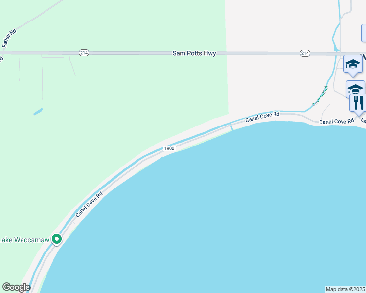 map of restaurants, bars, coffee shops, grocery stores, and more near 912 Canal Cove Road in Lake Waccamaw
