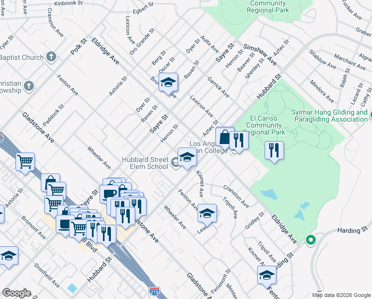 map of restaurants, bars, coffee shops, grocery stores, and more near 13333 Aztec Street in Los Angeles