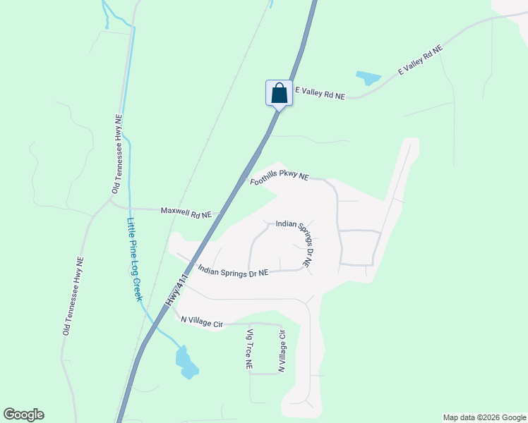 map of restaurants, bars, coffee shops, grocery stores, and more near 72 Indian Springs Drive Northeast in Rydal