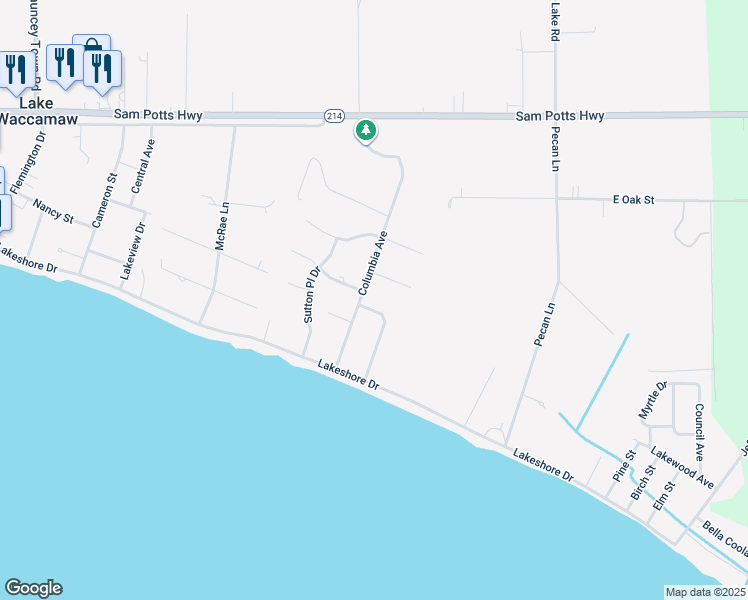 map of restaurants, bars, coffee shops, grocery stores, and more near 603 Robeson Avenue in Lake Waccamaw