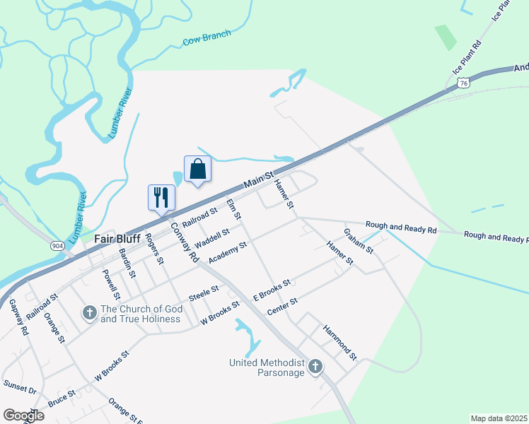 map of restaurants, bars, coffee shops, grocery stores, and more near 78 Henry Street in Fair Bluff