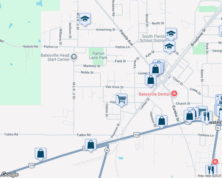 map of restaurants, bars, coffee shops, grocery stores, and more near 219 Van Voris Street in Batesville