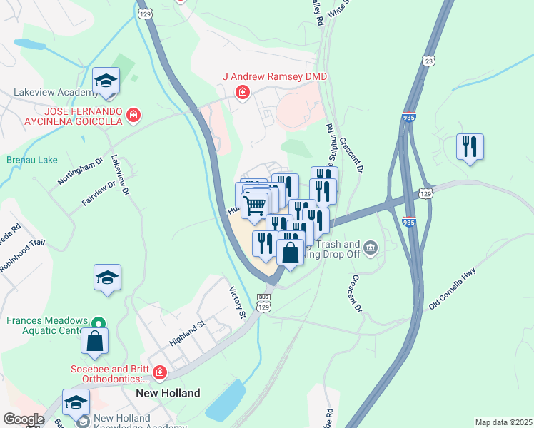 map of restaurants, bars, coffee shops, grocery stores, and more near 1943 Browns Bridge Road in Gainesville