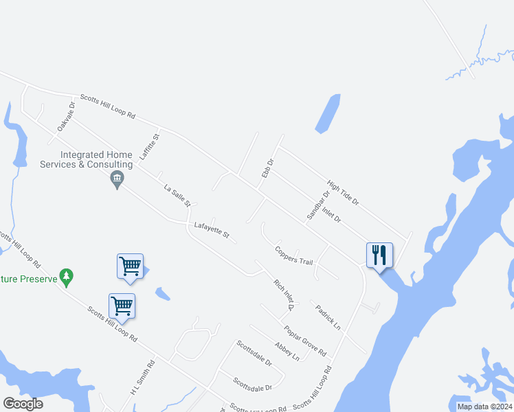 map of restaurants, bars, coffee shops, grocery stores, and more near 3075 Scotts Hill Loop Road in Wilmington