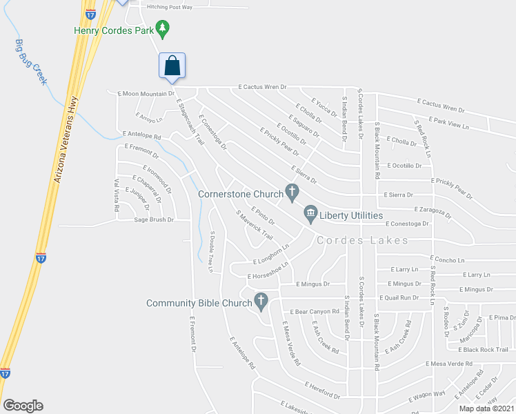 map of restaurants, bars, coffee shops, grocery stores, and more near 20066 E Pinto Dr in Cordes Lakes