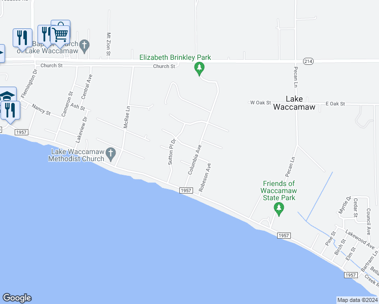 map of restaurants, bars, coffee shops, grocery stores, and more near 37 Stuart Avenue in Lake Waccamaw
