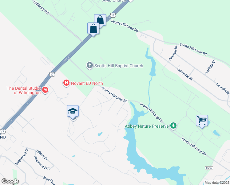 map of restaurants, bars, coffee shops, grocery stores, and more near 465 Scotts Hill Loop Road in Wilmington