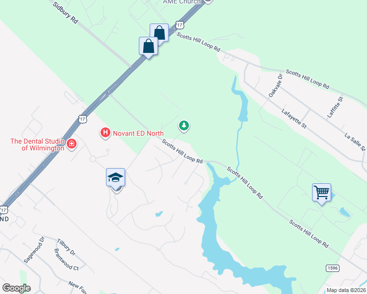 map of restaurants, bars, coffee shops, grocery stores, and more near 465 Scotts Hill Loop Road in Wilmington