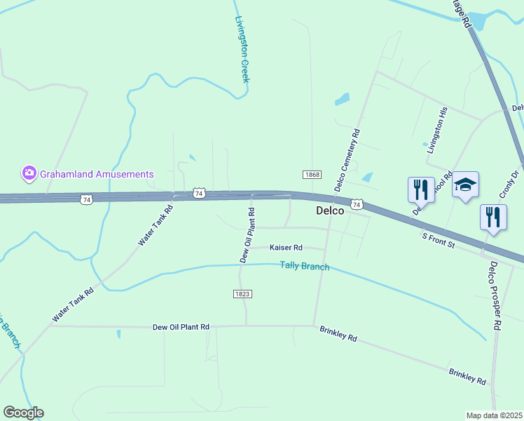 map of restaurants, bars, coffee shops, grocery stores, and more near 29 Dew Oil Plant Road in Delco