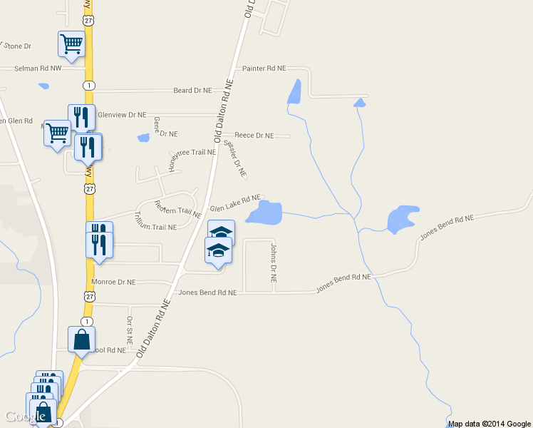 map of restaurants, bars, coffee shops, grocery stores, and more near 88 Glen Lake Road Northeast in Rome