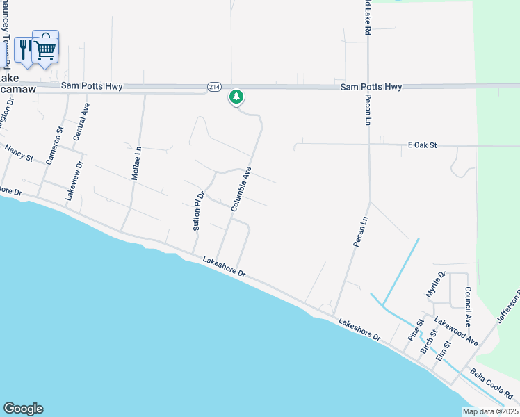 map of restaurants, bars, coffee shops, grocery stores, and more near 109 Pecan Avenue in Lake Waccamaw