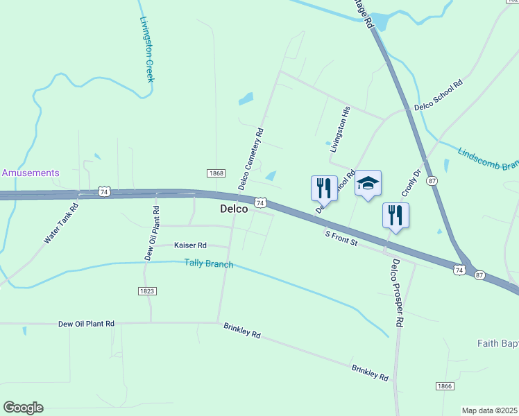 map of restaurants, bars, coffee shops, grocery stores, and more near 2488 Water Tank Road in Delco